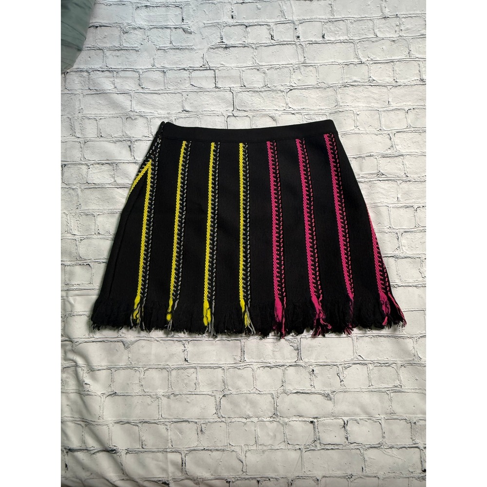 Iceberg Knit Mini Skirt M Striped Fringe Hem Wool Blend Italy Cyber Moto Rave